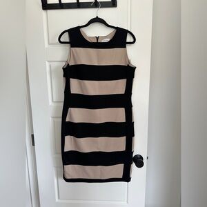 Calvin Klein Black and Tan Striped Dress